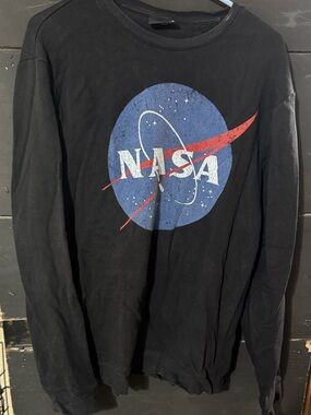 NASA Black Long Sleeve Logo Tee - Classic Space Graphic